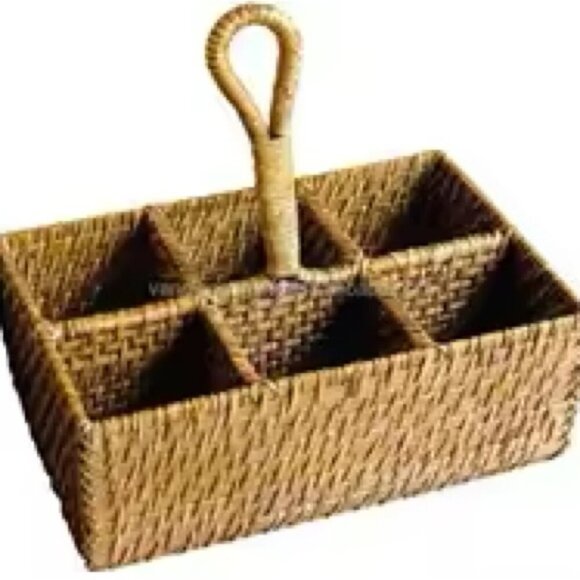 Woven Seagrass 6-Compartment Caddy Basket with Handle – Rustic Organizer - Picture 1 of 9
